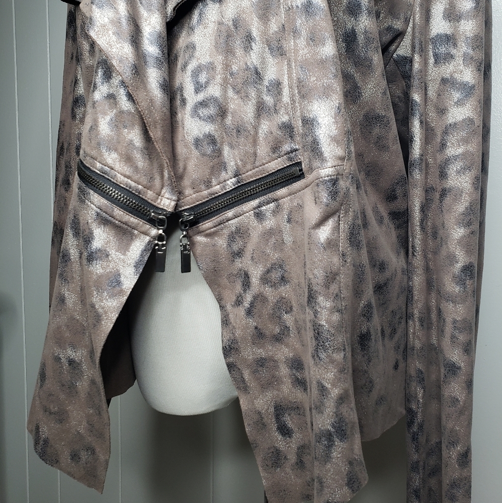 Peck & Peck Leopard Print Faux Suede Open Draped … - image 5